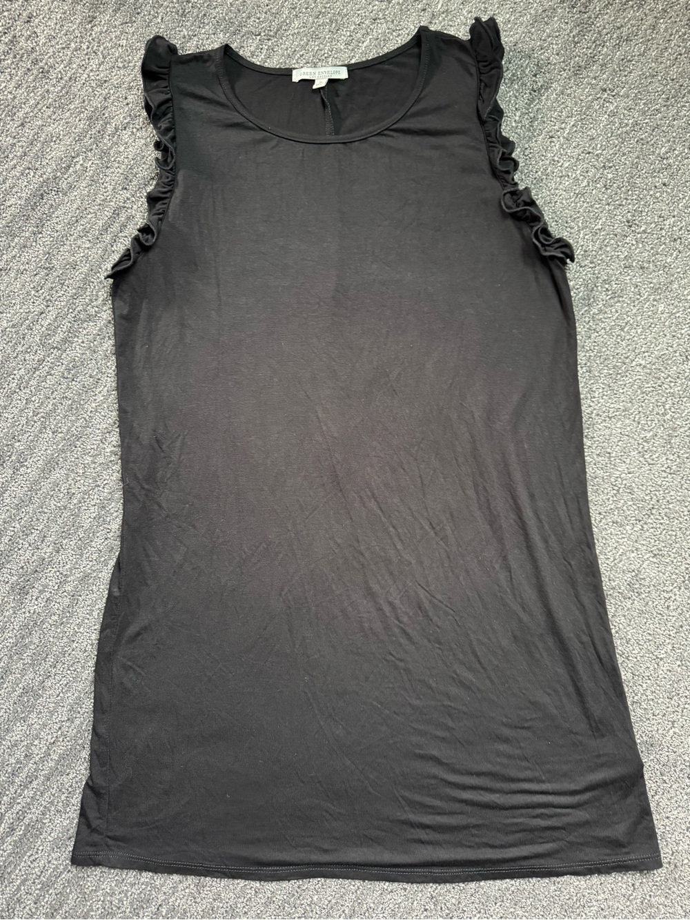Green Envelope Black Ruffle-Sleeve Women’s Tank Mini Dress Size Medium Neutral